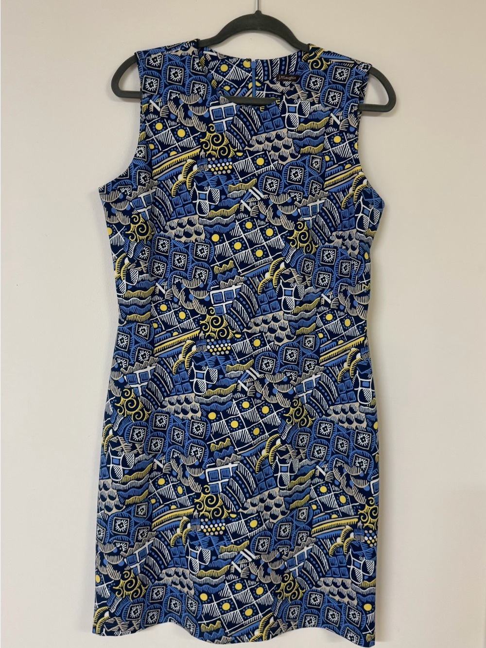 J McLaughlin Sleeveless Blue Abstract Patterned Midi Dress